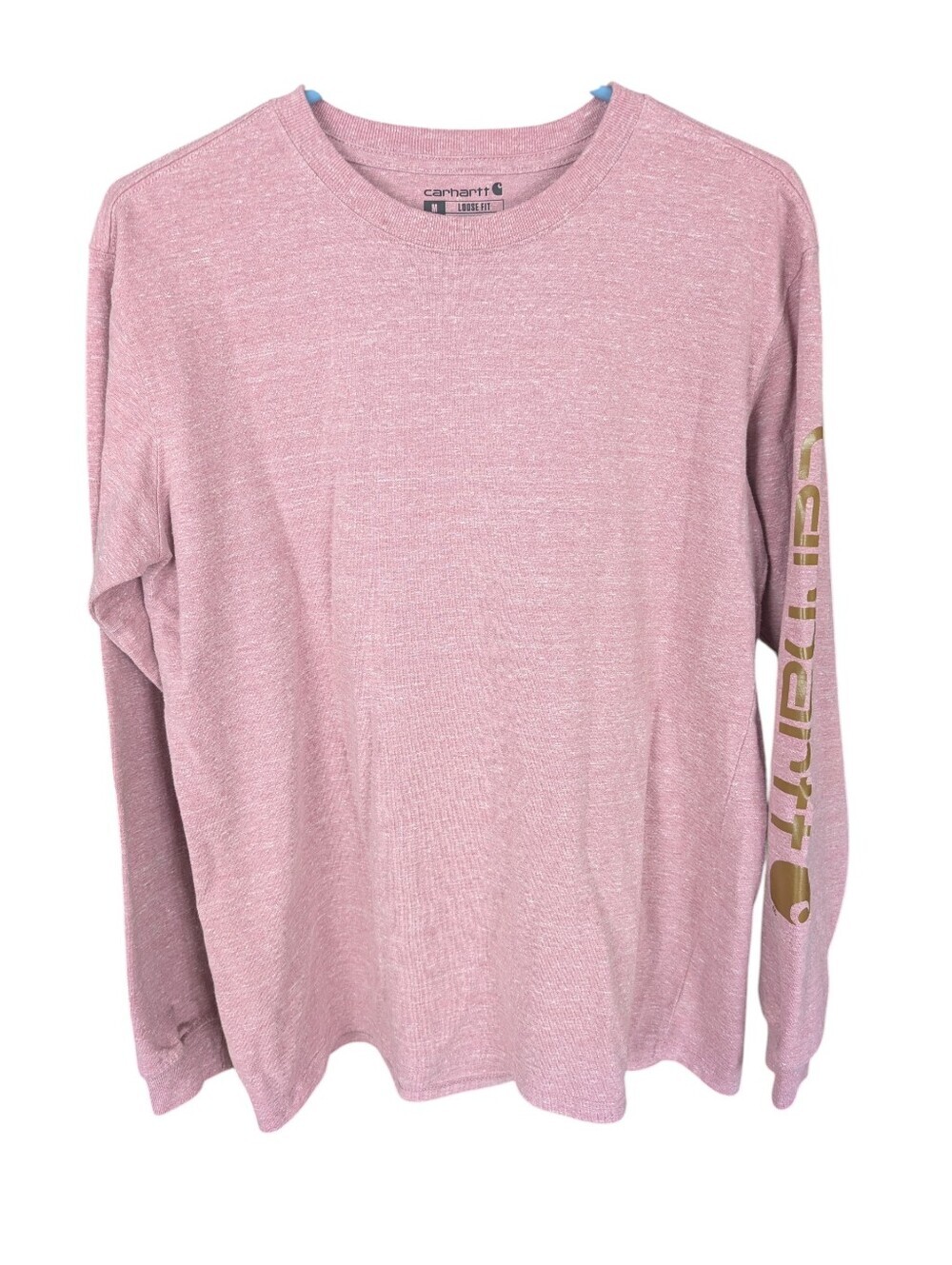 Carhartt Pink Long Sleeve Graphic Tee with Gold Sleeve Logo